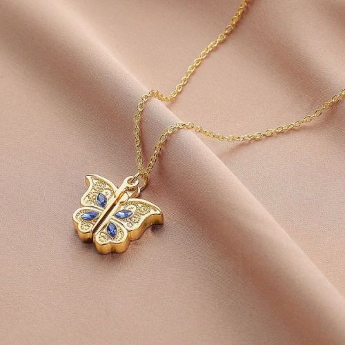 Gold Plated Openable Butterfly Pendant Necklace, Gender : Female