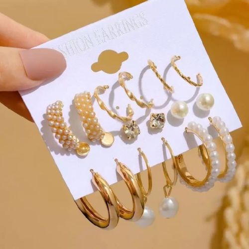 Combo Of 6 Pair Gold Plated Pearl and Stone Studded Earrings