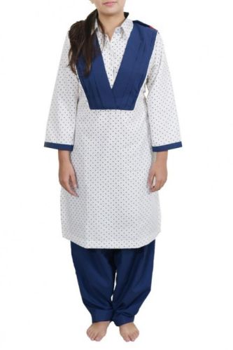 White Cotton Salwar Kameez School Uniform, Pattern : Plain, Check