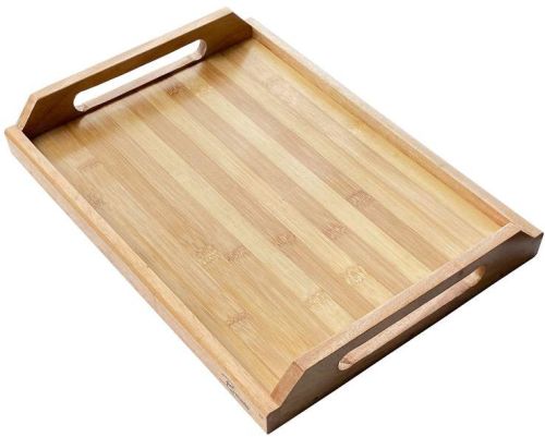 Brown Rectengular Plain Polished Bamboo Serving Tray, For Homes, Hotels, Restaurants, Size : Standard