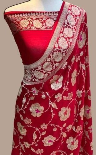 Semi Georgette Banarasi Saree Minakari Patola, For Dry Cleaning, Work Type : Mirror Work