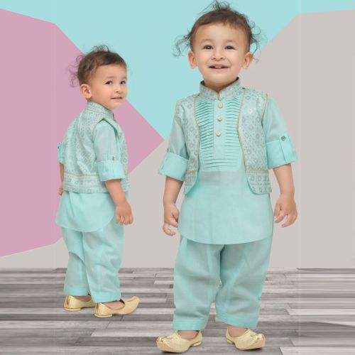 MM765 Turquoise Boys Kurta & Nehru Jacket Set