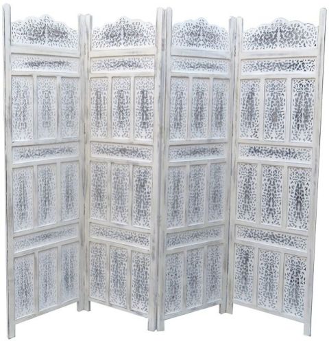 Carved Wooden Screen 4 Panel Foldable Partition