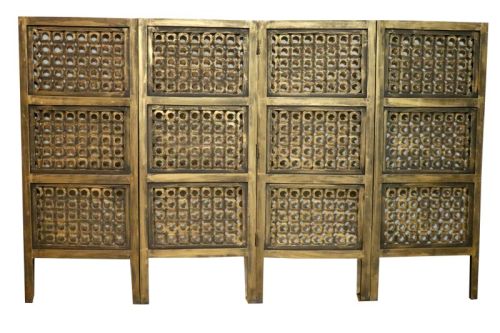 Carved Wooden Screen 4 Panel Foldable Partition