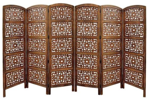 Wooden Screen 6 Panel Foldable Partition With Round Head