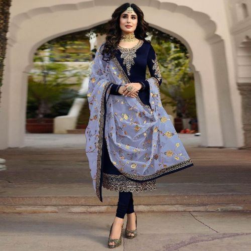 Floral Georgette Ladies Party Wear Suit, Work : Embroidered