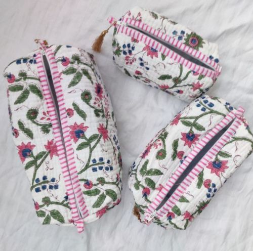 Cotton Block Print Makeup Bag