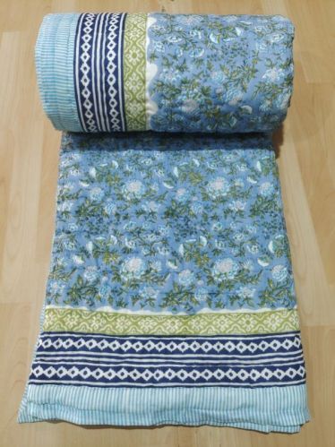 Blue Soft Cotton Hand Block Bedspread, For Household Use, Size : 90