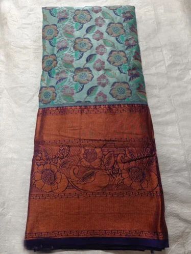 Unstitched Printed Ladies Mangalagiri Silk Saree, Width : 6 Meter