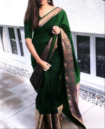 Unstitched Silk Saree, For Easy Wash, Anti-Wrinkle, Pattern : Plain