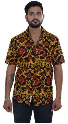 Black & Yellow Patterned Half Sleeves Shirt