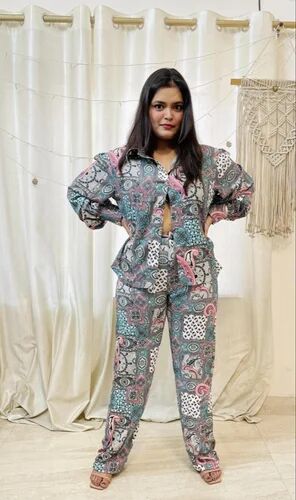 Women Satin Night Suit Set, Bottom Type : Pajama