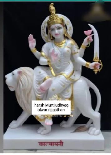 White Polished Maa Katyayani Marble Statue, Packaging Type : Thermocol Box