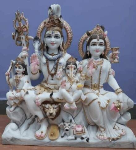 Marble Shiv Parivar Statue, For Worship, Temple, Home, Packaging Type : Thermocol Box, Carton Box