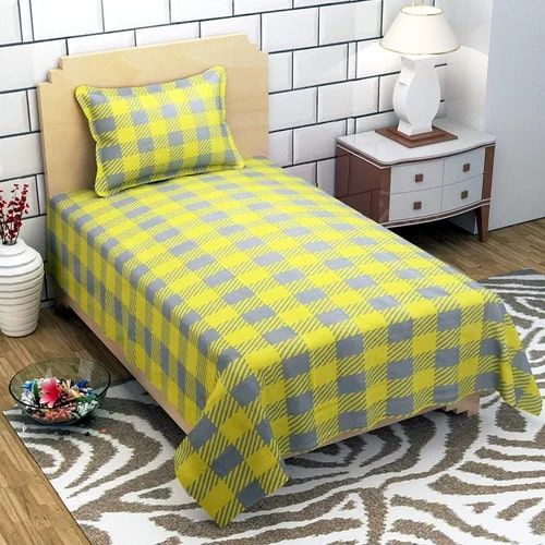 Julpic Cotton Checkered Flat Bed Sheet, Size : 58 X 88 Inch
