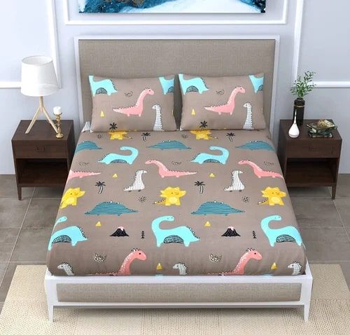 Poly Cotton Fitted Double Bed Sheet, For Home, Pattern : Printed
