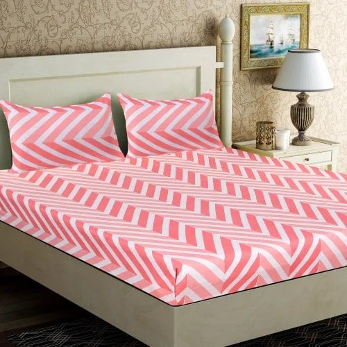 Striped Glace Cotton Double Bed Sheet, For Home, Size : 90 X 90 Inch