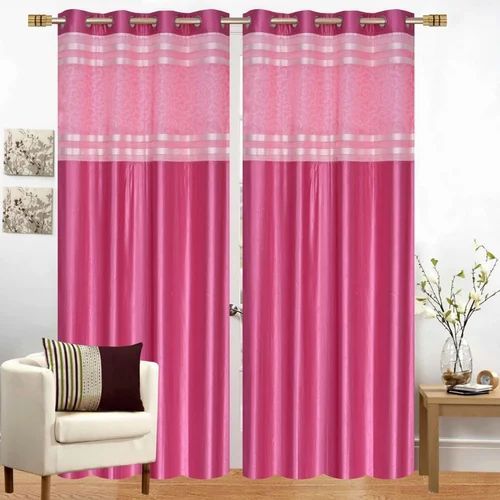 Pink Net Patch Curtains, Pattern : Plain