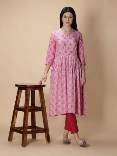 Rayon Floral Printed Anarkali Kurta, Occasion : Casual Wear