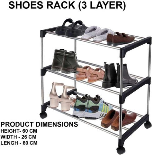 Polished Steel Shoes Rack 3 Layer, Size : 2 Ft