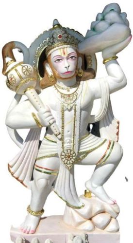 60 Inch White Marble Hanuman Statue, For Shiny, Dust Resistance, Packaging Type : Thermocol Box, Carton Box