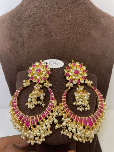 MJ-E-636 White Moti Ruby Earrings, Occasion : Traditional Wear / Casual Wear