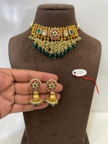 MJ-S-635 Dark Green Necklace Set, Occasion : Traditional Wear / Casual Wea