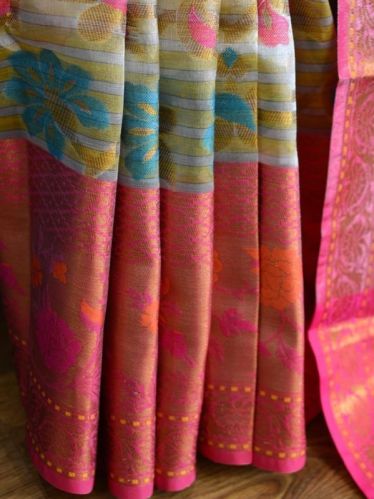 Printed Unstitched Tissue Silk Saree, For Dry Cleaning, Anti-wrinkle, Shrink-resistant, Occasion : Festival Wear