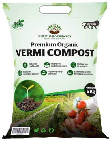 Organic 5kg Vermi Compost Fertilizer, For Agriculture, Packaging Type : Plastic Bag