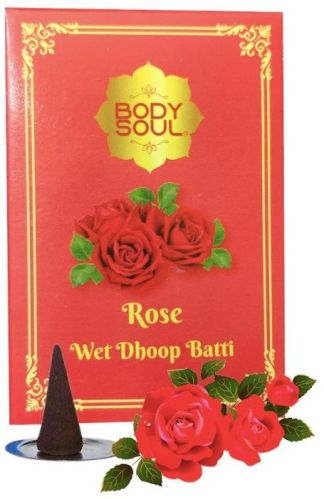 Black Cones Bodysoul Rose Premium Wet Dhoop Batti, For Fragrance, Spiritual Use, Packaging Type : Box