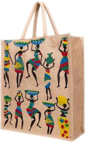 Jute Bags, For Good Quality, Easily Washable, Dry Clean, Attractive Pattern, Handle Type : Loop Handle