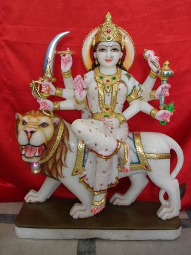 Marble Goddess Maa Durga Statue, For Worship, Temple, Color : Multicolour