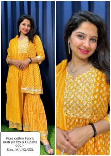 Multi-shape Cotton Palazzo Set, For Women, Technics : Machine Made