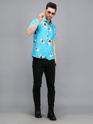 Mens Black Sanganeri Printed Shirt, Occasion (Style Type) : Party Wear