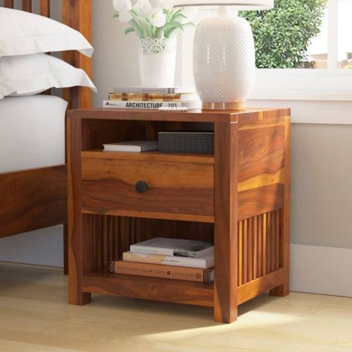 Lotus Solid Wood Bedside Table