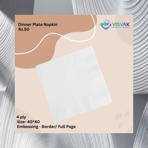 White Square Tissue Paper Dinner Plate Napkin 2ply, For Commercial/personal, Pattern : Plain