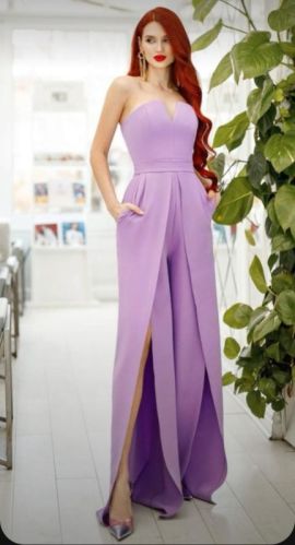 Purple Strapless V-Neck Jumpsuit