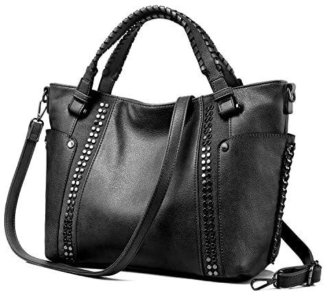 Black Women Leather Shoulder Bag, Technics : Machine Made