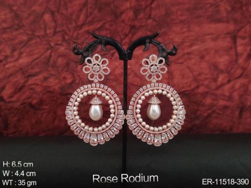 Natural Rose Rhodium Earring, For Gifting