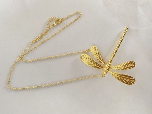 Dragonfly Gold Plated Chain Brass Necklace, Style : Antique