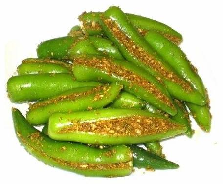 Stuffed Green Chilli Pickle, For Home, Hotel, Certification : FSSAI