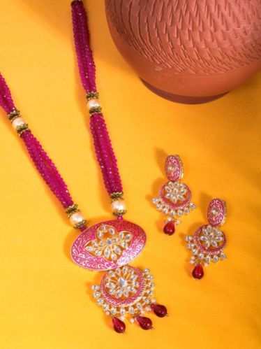 Pink Earrings Hanging 0-15gm Meenakari Kundan Jewellery