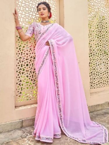 Unstitched Georgette Saree, Occasion : Wedding Wear