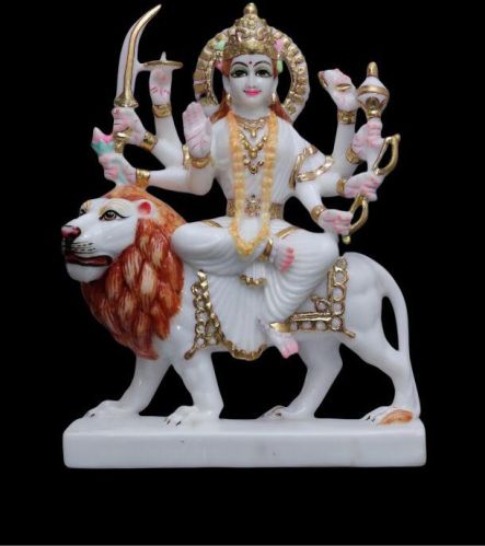 24 Inch Marble Durga Statue, For Temple, Interior Decor, Office, Home, Gifting, Worship, Color : White