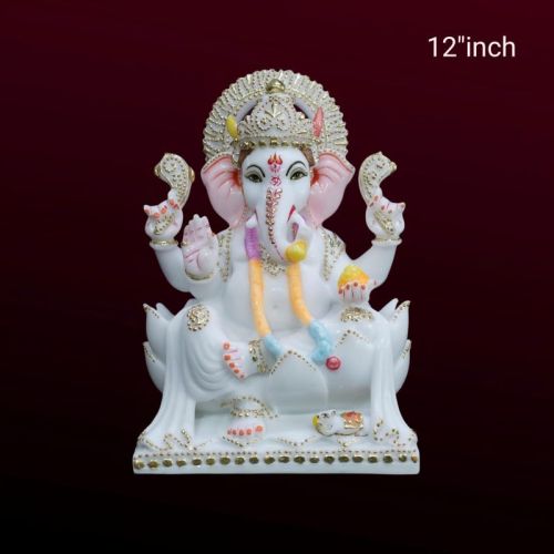 White 12 Inch Kamal Ganesh Statue, For Workship, Packaging Type : Carton Box