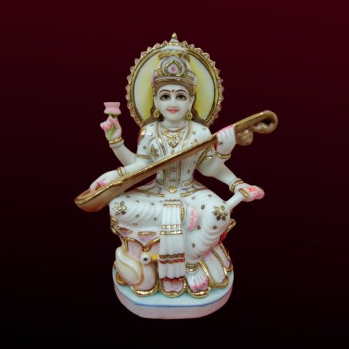 Hari Pratishtha Polished Marble Saraswati Statue, For Temple, Interior Decor, Office, Gifting, Size : 13 Inch