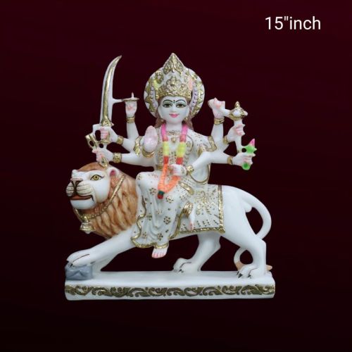 15 Inch Marble Durga Statue, For Worship, Temple, Interior Decor, Office, Home, Gifting, Garden, Worship