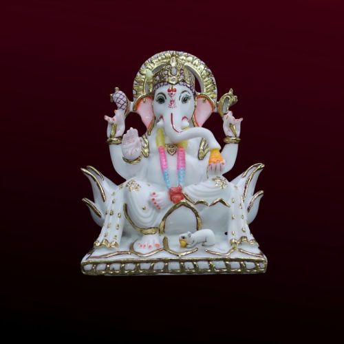 White 9 Inch Kamal Ganesh Statue, For Worship, Packaging Type : Carton Box