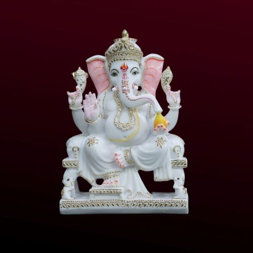 White 15 Inch Chauki Ganesh Statue, For Worship, Packaging Type : Carton Box