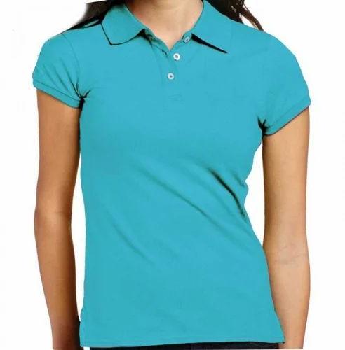 Half Sleeves Collar Neck Polo Ladies T Shirt, For Casual, Packaging Type : Poly Bag
